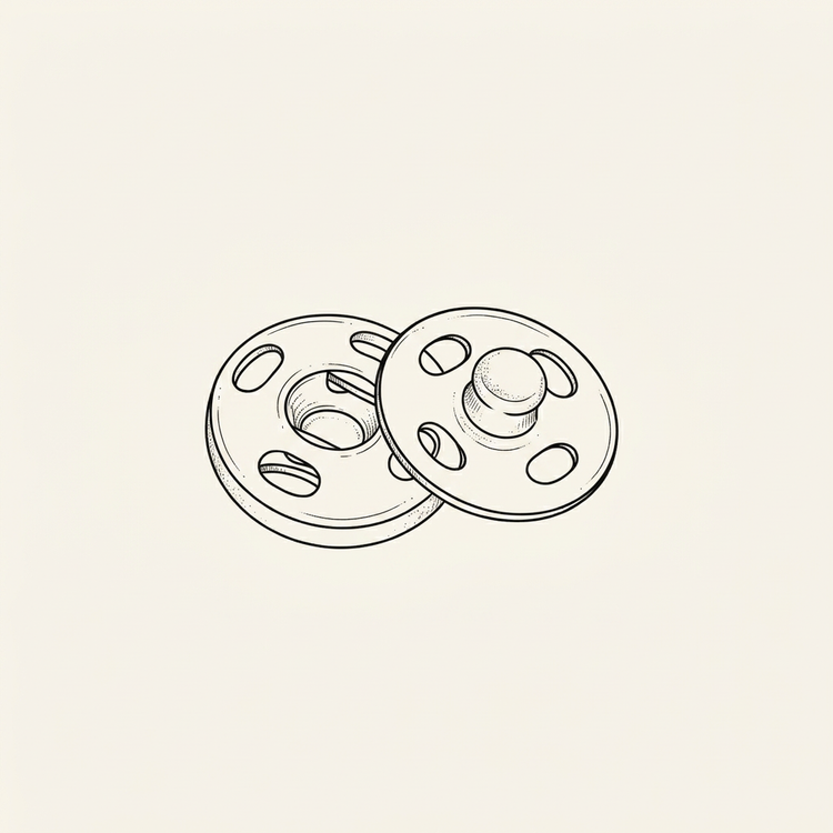 Black snap buttons for abaya, line drawing